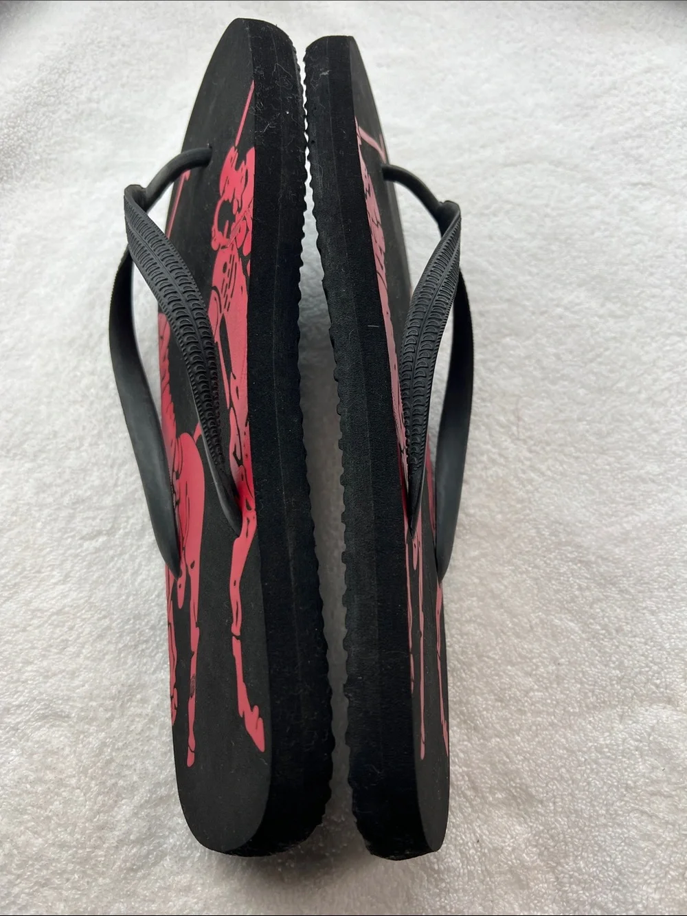 POLO RALPH LAUREN 13D Big Pony Flip Flops Black/Red Unisex Thong Sandals